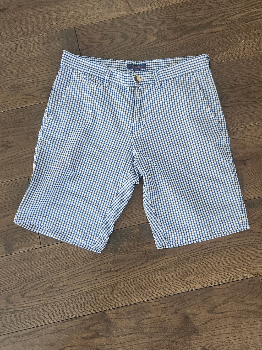 Nautica Men's Blue & White Gingham Flat Front Shorts